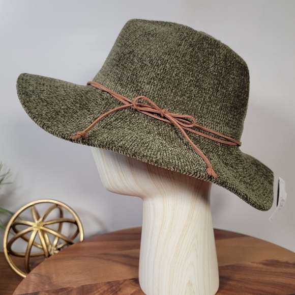 NEW Olive Green Soft Floppy Hat Womens One Size Brien Faux Leather Trim Boho - Picture 4 of 16